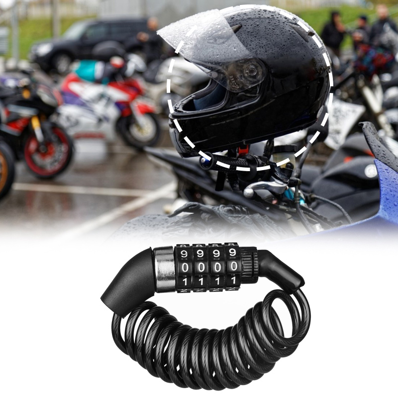 Chain Lock Combination - D1 バイク・自転車用盗難防止チェーン 4桁パスワード式コンビネーションヘルメットロック 安全ポータブルケーブルロック 耐久性のあるワイヤーロープ