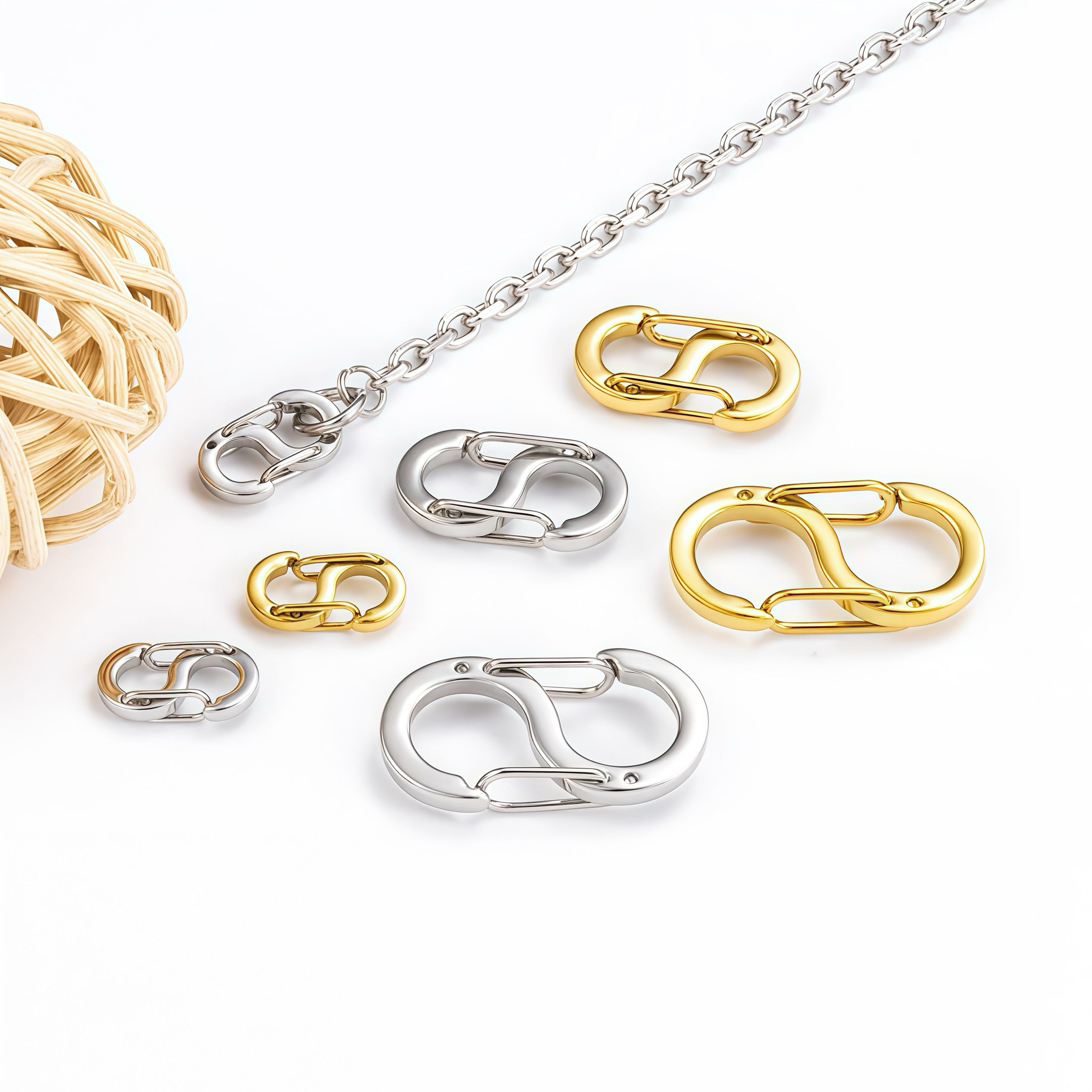 Chain Lock Combination - スーパーミニキーホルダー,ダブルヘッド,多目的,ジュエリー用,8字型キーリング,q44,304ステンレス鋼