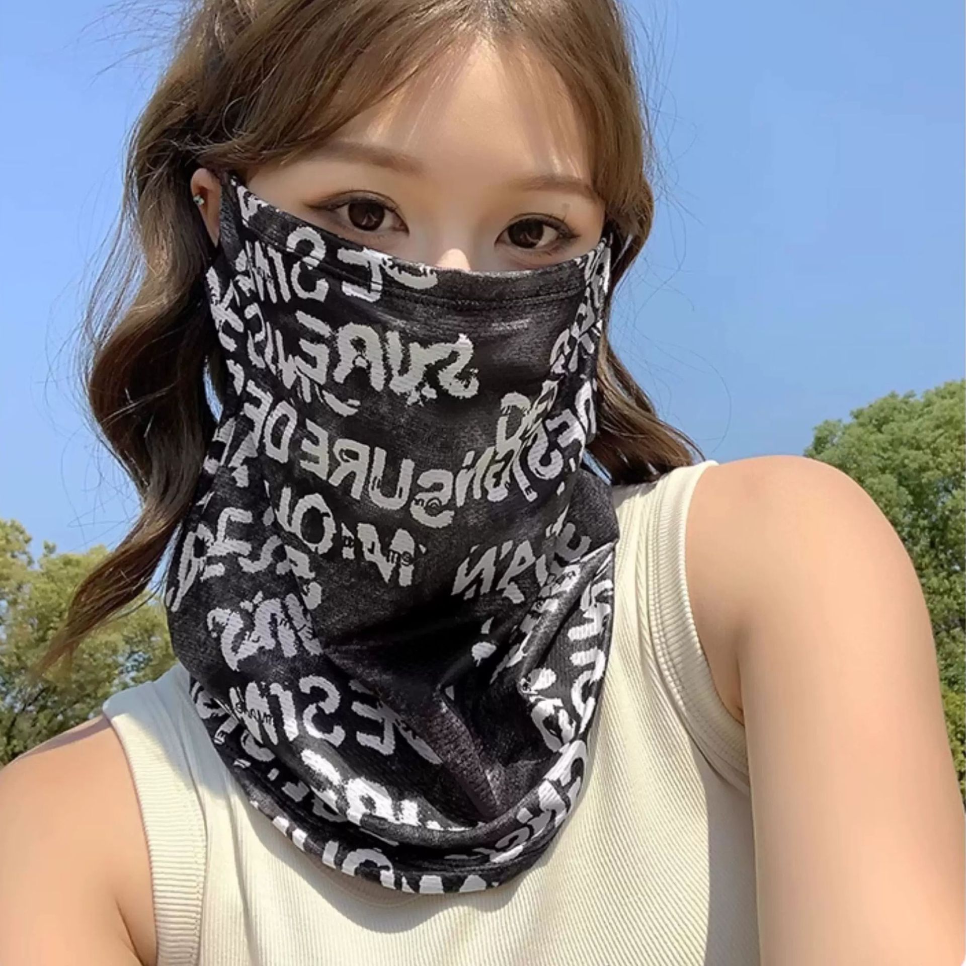 Cycling Loop - UV保護フェイスゲイター、耳かけ付き、アイスシルク製、通気性のあるネックカバー、バンダナ、サイクリング、バイク、釣り、アウトドア、男性、女性向け