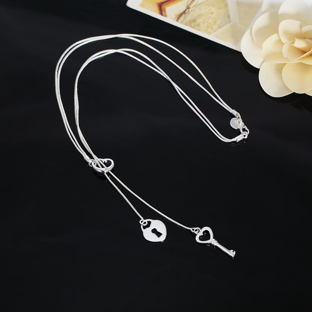 女性のためのロマンチックなキーネックレス,925スターリング - Chain Lock Combination のレビューと価格