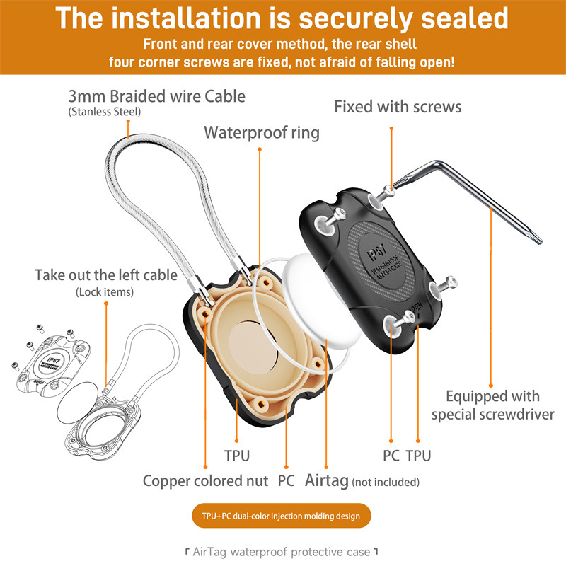 ワイヤーケーブル付きエアタグホルダー、安全ロックエアタグキー - Chain Lock Combination のレビューと価格