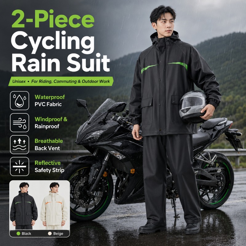 ユニセックス2ピース防水サイクリングレインスーツ – ジャケ - Cycling Rain Jacket Commute のレビューと価格